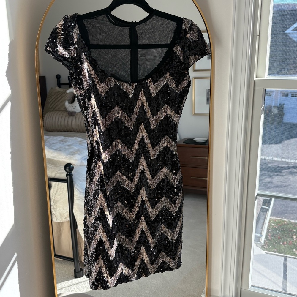 Dress the Population Sequin Chevron Dress